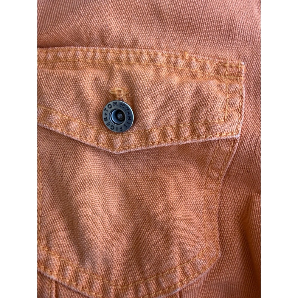 Vintage Y2K Tommy Hilfiger Denim Trucker Jean Jacket Women's Sherbet Orange Lg - Picture 3 of 5